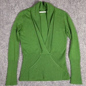 Autumn Cashmere 100% Cashmere Kelly Green Shawl Collar Sweater Size M